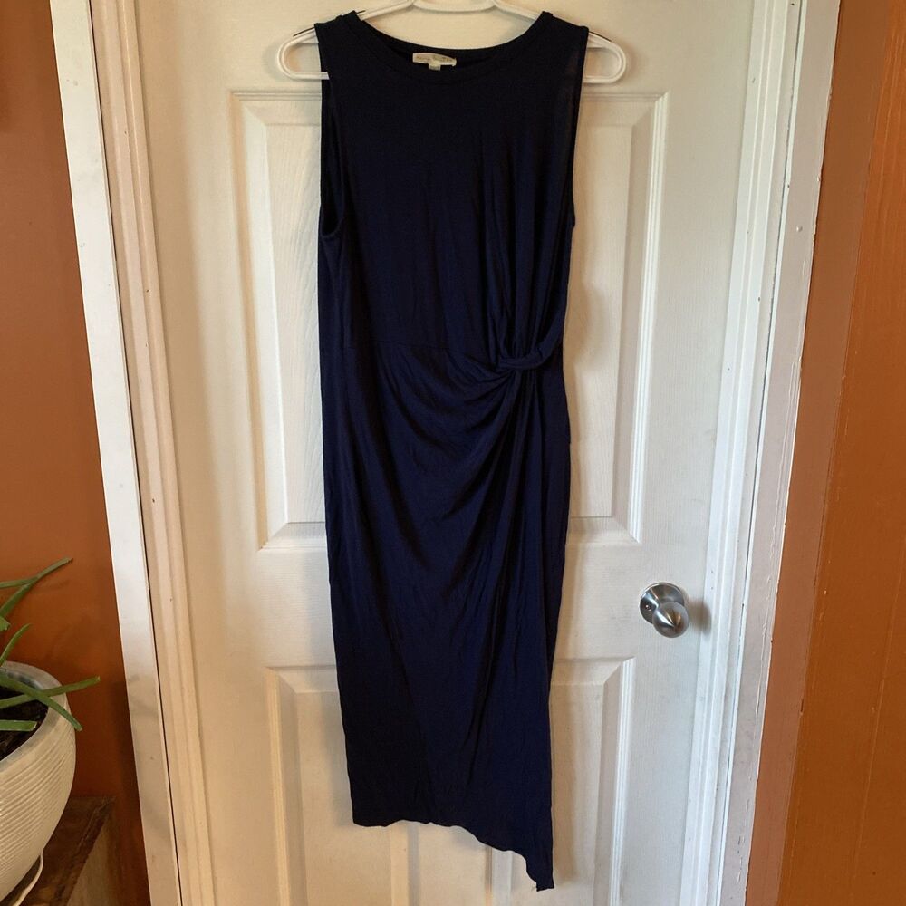 Nine Britton Women’s Large Navy Blue Sleeveless Midi Dress Stretch Scrunched